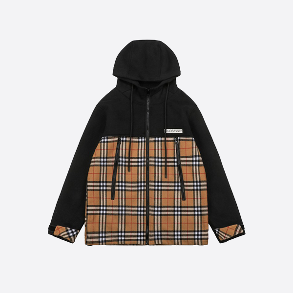 バーバリー 23Fw パネルチェックウールフード付きコート