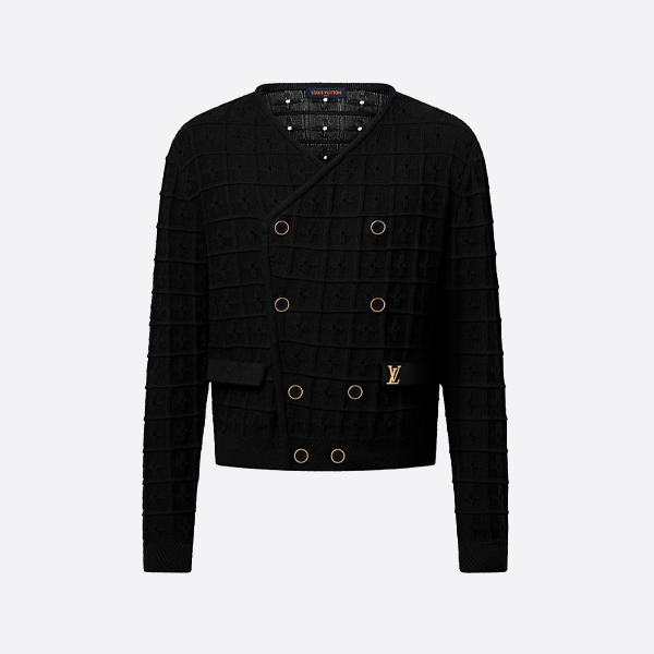 ルイ・ヴィトン LV オープンワーク ダブルブレスト ニットカーディガン