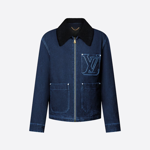 ルイ・ヴィトン LV 25 新作 ブルー ファーカラー デニム ワークジャケット