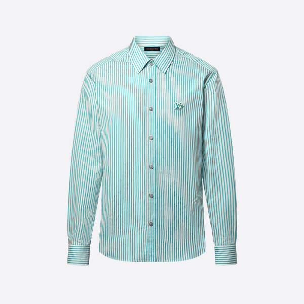 ルイ・ヴィトンのストライプ柄レザーパッチ長袖シャツ