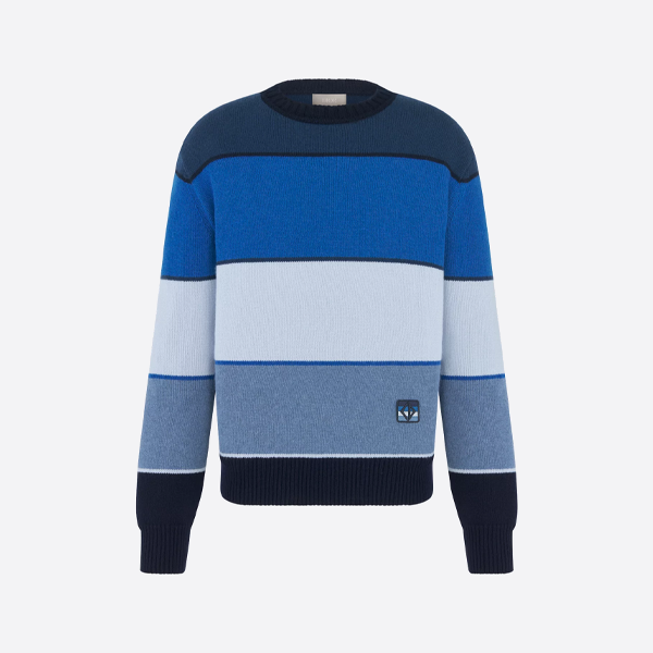 ディオール ブルー グラデーション ストライプ パッチ クルーネック セーター