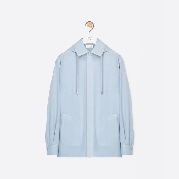 ロエベのコットン製、取り外し可能なパネルフード付き長袖シャツジャケット