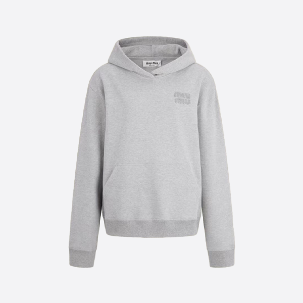 ミュウミュウグレー 刺繍 フード付き スウェットシャツ