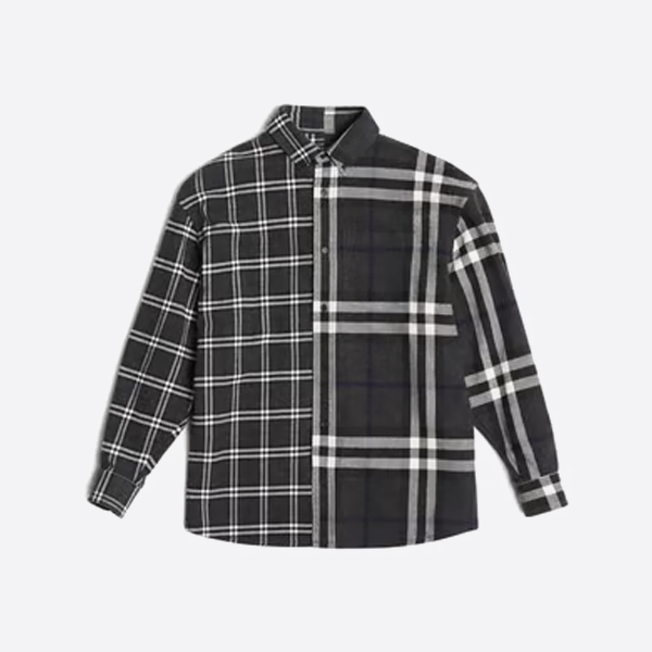 バーバリーのツートンカラーのブラッシュドストライプチェックの長袖シャツ