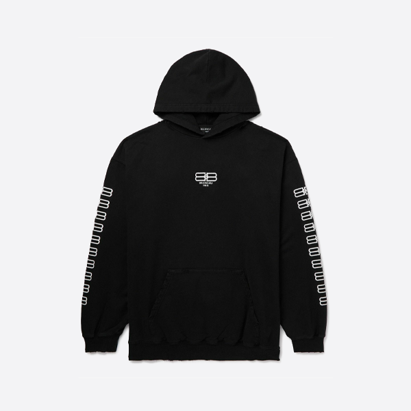 バレンシアガ ダブルB 刺繍 ウォッシュド フード付きスウェットシャツ