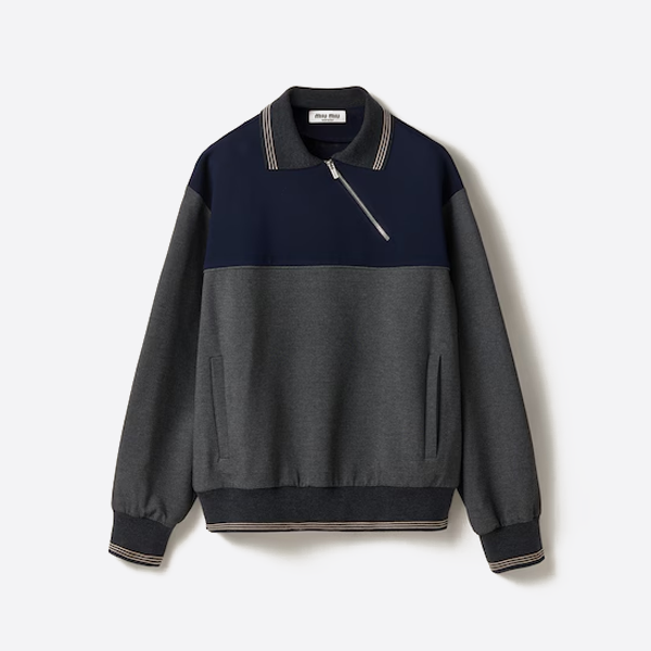 ミュウミュウのカラーブロック斜めジッパースウェットシャツ