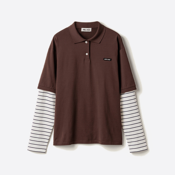 ミュウミュウ ブラウンストライプ フェイクツーピース 長袖