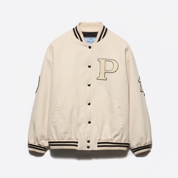 プラダ パッチ刺繍レザージャケット ホワイト