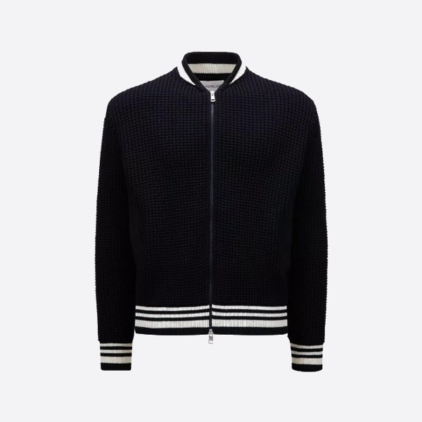 モンクレール ニットパッチワーク ベースボールカラー ダウンジャケット