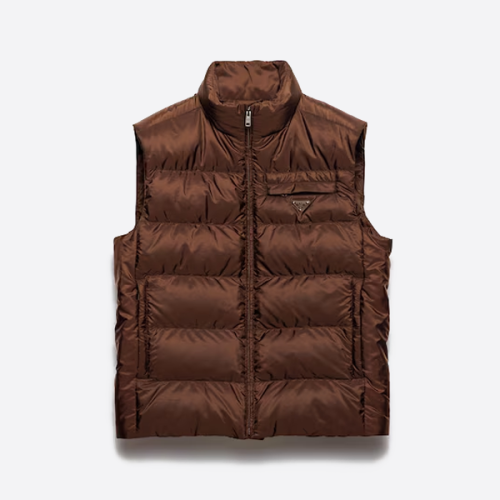 プラダ キルティング トライアングル マイクロロゴ ベスト ブラウン
