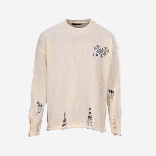 Chrome Hearts 刺繍ディスク サンスクリットクロス リップドニットセーター ベージュ