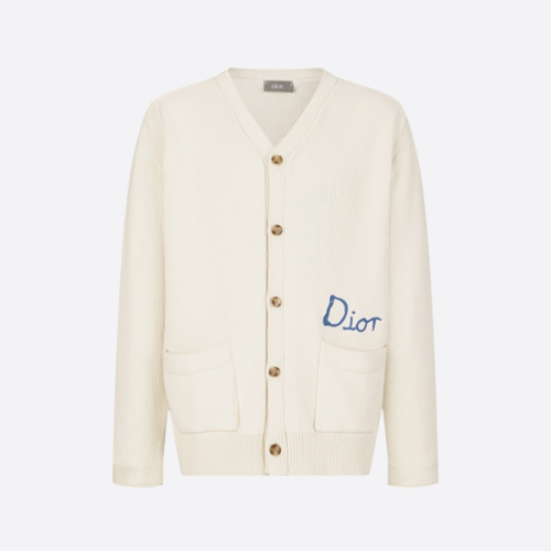 ディオールの刺繍入りコットン混紡ボタンダウンカーディガンセーター