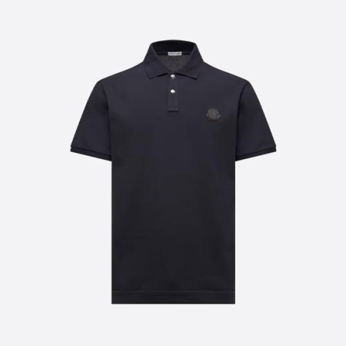 モンクレール レザー ロゴ ポロ 半袖Tシャツ、ブラック